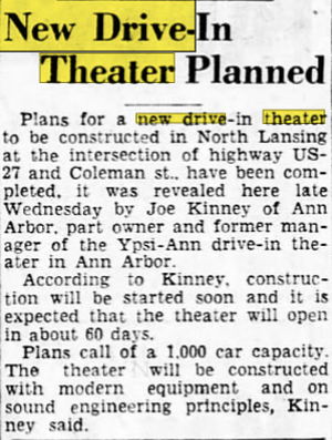 June 1949 article Northside Drive-In Theatre, Lansing